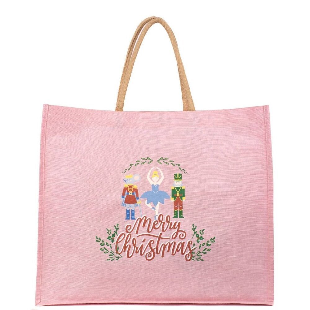 Merry Christmas Waltz Juco Carryall Tote Light Pink/Multi 22x19x8